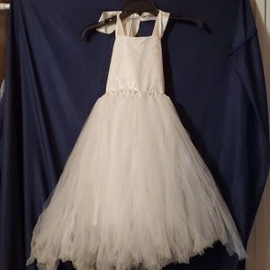 New girls pageant formal tulle lace ribbon dress